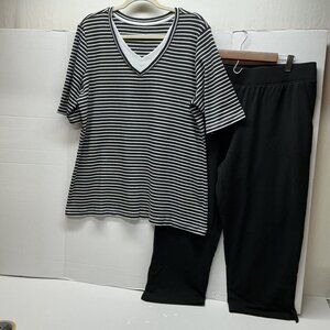 Large Set Sport Savvy Striped/Solid French Terry Short Sleeve & Crop Pant Set